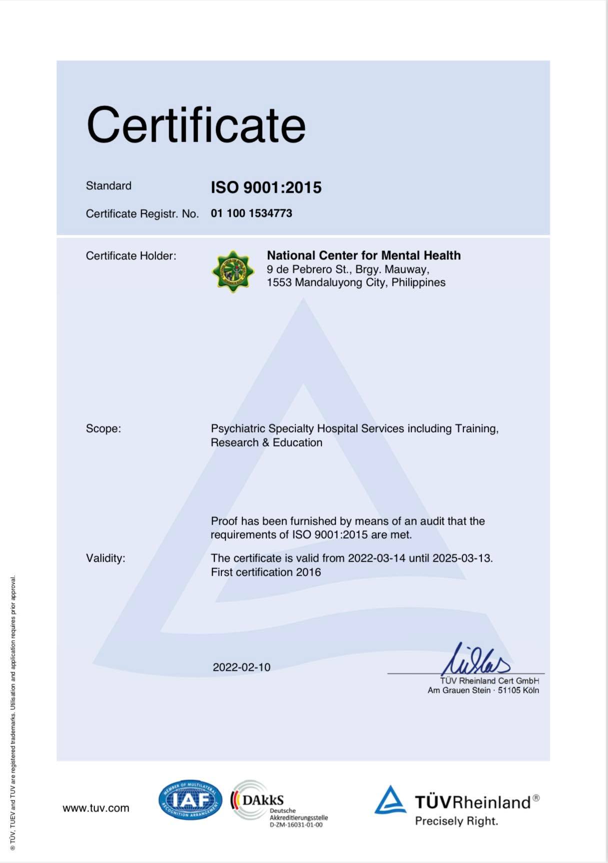 ncmh iso cert 2019